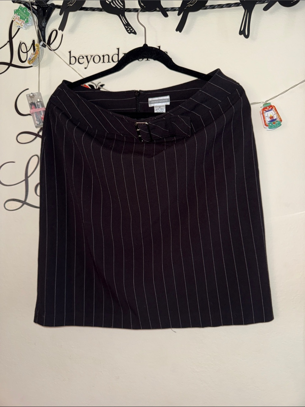 Investments Black Pencil Skirt with White Pinstripes